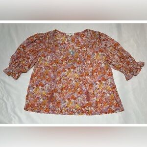 Emerson Rose Women's Floral Blouse Multicolor, Flutter Sleeve, Size S